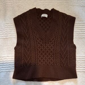 Brown Cable-Knit V-Neck Sweater Vest